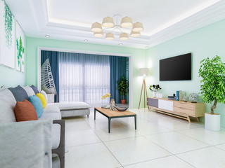 Green color home living room design