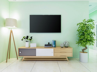 Living room TV, TV cabinet and green plants, etc.