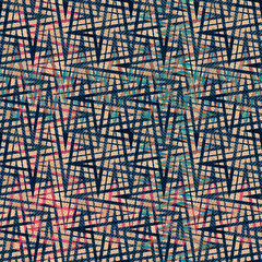Seamless textured zigzag pattern. Blue, red ornament on beige background.