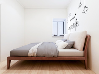 Fototapeta na wymiar Simple small bedroom design at home with wardrobe