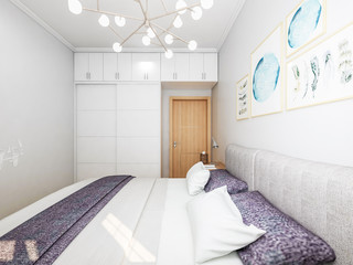 Simple small bedroom design at home with wardrobe