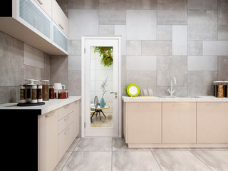 Modern family kitchen design, connected to the living room