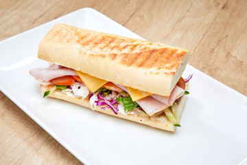 sandwich with ham and vegetables