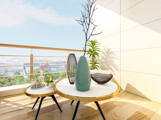 Beautiful outdoor balcony at home, sunny