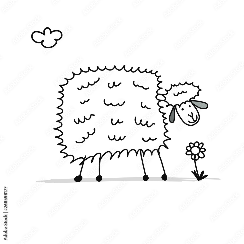 Wall mural funny sheep, sketch for your design