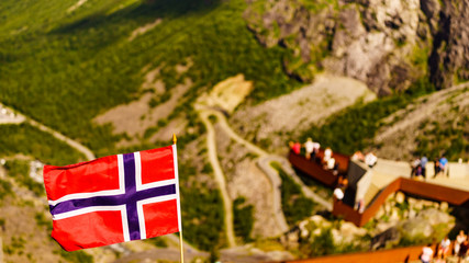 Norwegian flag and Trollstigen viewing point
