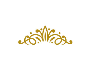 Vintage Elegant Gold Tiara Logo Illustration In Isolated White Background - obrazy, fototapety, plakaty