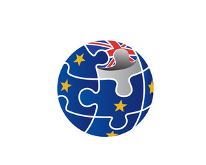 Modern Brexit Globe Puzzle Logo Illustration In Isolated White Background