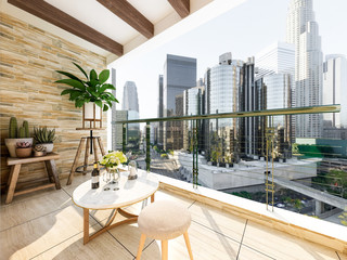 Beautiful outdoor balcony at home, sunny