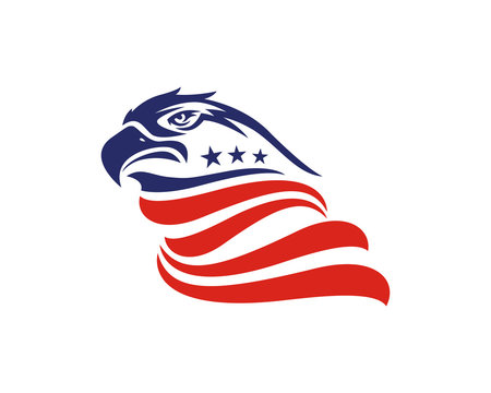 Patriotic American Eagle And Star Logo In Isolated White Background