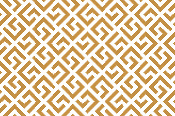 Fototapeta premium Abstrakcjonistyczny geometryczny wzór z paskami, linie. Bezszwowe tło wektor. Biały i złoty ornament. Prosty projekt graficzny kraty