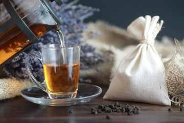 Brewed tea on a serving table