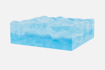 Light blue water wave cube, with creative spheres bubble, 3d rendering.