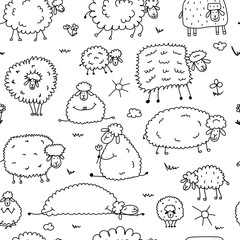 Flock of sheeps, seamless pattern for your design