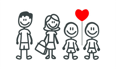 Obraz na płótnie Canvas Set of happy cartoon doodle figure family, stick man. Stickman Illustration Featuring a Mother and Father and Kids. Vector Illustration, set of family in stick figures. Hand Drawn