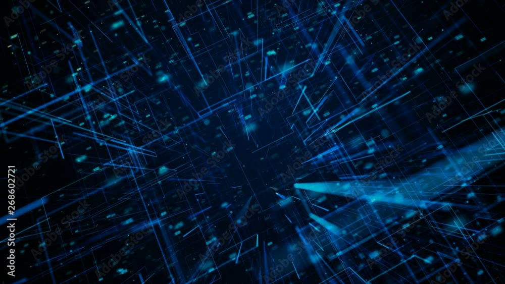 Wall mural fly through abstract 3d rendering of a scientific technology data binary code network conveying conn