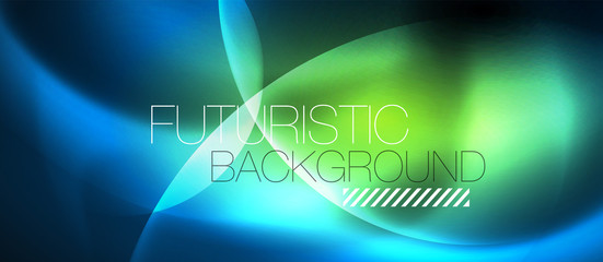 Blue neon bubbles and circles abstract background, futuristic magic techno design