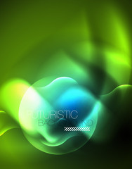 Neon glowing wave lines, blue hi-tech futuristic abstract background template