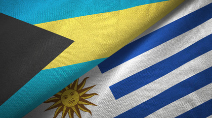 Bahamas and Uruguay two flags textile cloth, fabric texture
