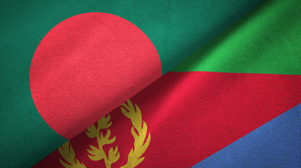 Bangladesh and Eritrea two flags textile cloth, fabric texture