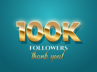 100000 followers celebration vector banner with text on azure background