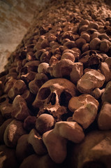 Obraz premium Ossuary - decoration made of human bones and skulls in Church of St. James, Brno, Czech Republic