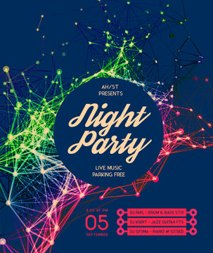 Night Disco Party Poster Background. Modern design