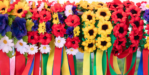 Wreath in different colors with colorful ribbons