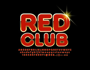 Vector elite emblem Red Club. Premium style Font. Luxury set of Alphabet Letters and Numbers