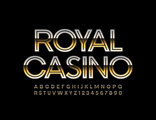 Vector elite logo Royal Casino with Golden Font. Shiny Uppercase Font. Chic Letters and Numbers set