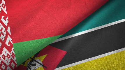 Belarus and Mozambique two flags textile cloth, fabric texture