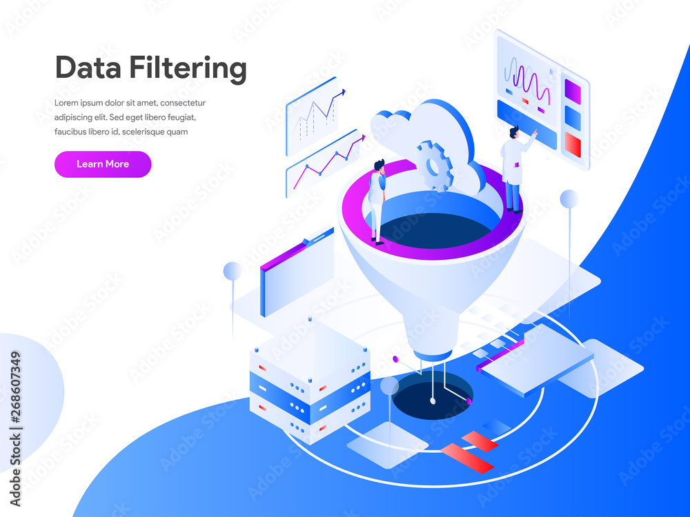 Fototapete Data Filtering Isometric Illustration Concept. Modern flat design concept of web page design for website and mobile website.Vector illustration EPS 10