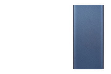 Dark blue power bank for charging mobile devices, external battery.