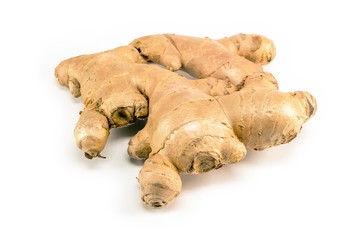 Fresh ginger rhizome root isolated on white background.