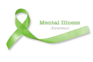 Mental illness awareness text with Lime Green ribbon color isolated on white background (clipping...