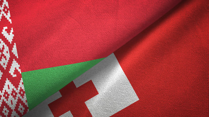Belarus and Tonga two flags textile cloth, fabric texture