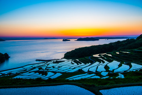 Doya Tanada, Sunset On The Rice Field, Kyushu, Japan