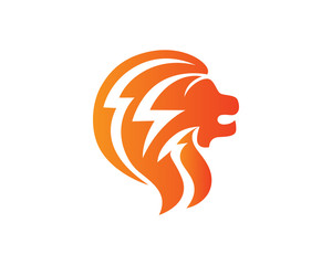 Modern Lion Head And Bolt Logo Illustration In Isolated White Background
