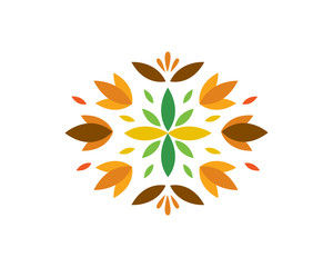 Naklejka na ściany i meble Modern Autumn Leaves Flower Logo Illustration In Isolated White Background