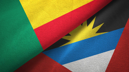 Benin and Antigua and Barbuda two flags textile cloth, fabric texture 