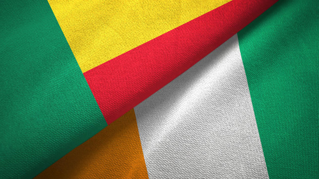 Benin And Cote D'Ivoire Ivory Coast Two Flags Textile Fabric Texture 