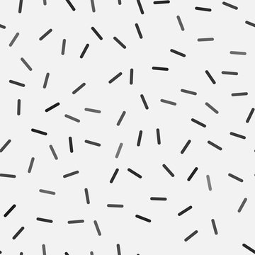 Seamless in black and white donuts glaze pattern with sprinkles. Abstract geometric lines pattern. Memphis style background. Vector illustration.