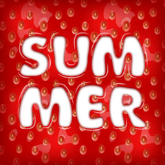 Leaking strawberry jam and Summer word vector illustration