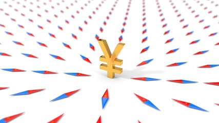 all compasses turned to dollar currency. 3d illustration