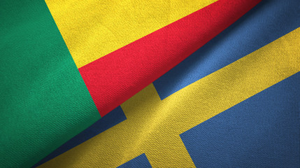 Benin and Sweden two flags textile cloth, fabric texture