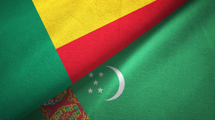 Benin and Turkmenistan two flags textile cloth, fabric texture