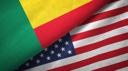 Benin and United States two flags textile cloth, fabric texture