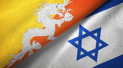 Bhutan and Israel two flags textile cloth, fabric texture