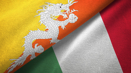 Bhutan and Italy two flags textile cloth, fabric texture