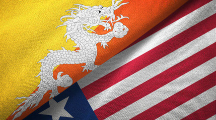 Bhutan and Liberia two flags textile cloth, fabric texture